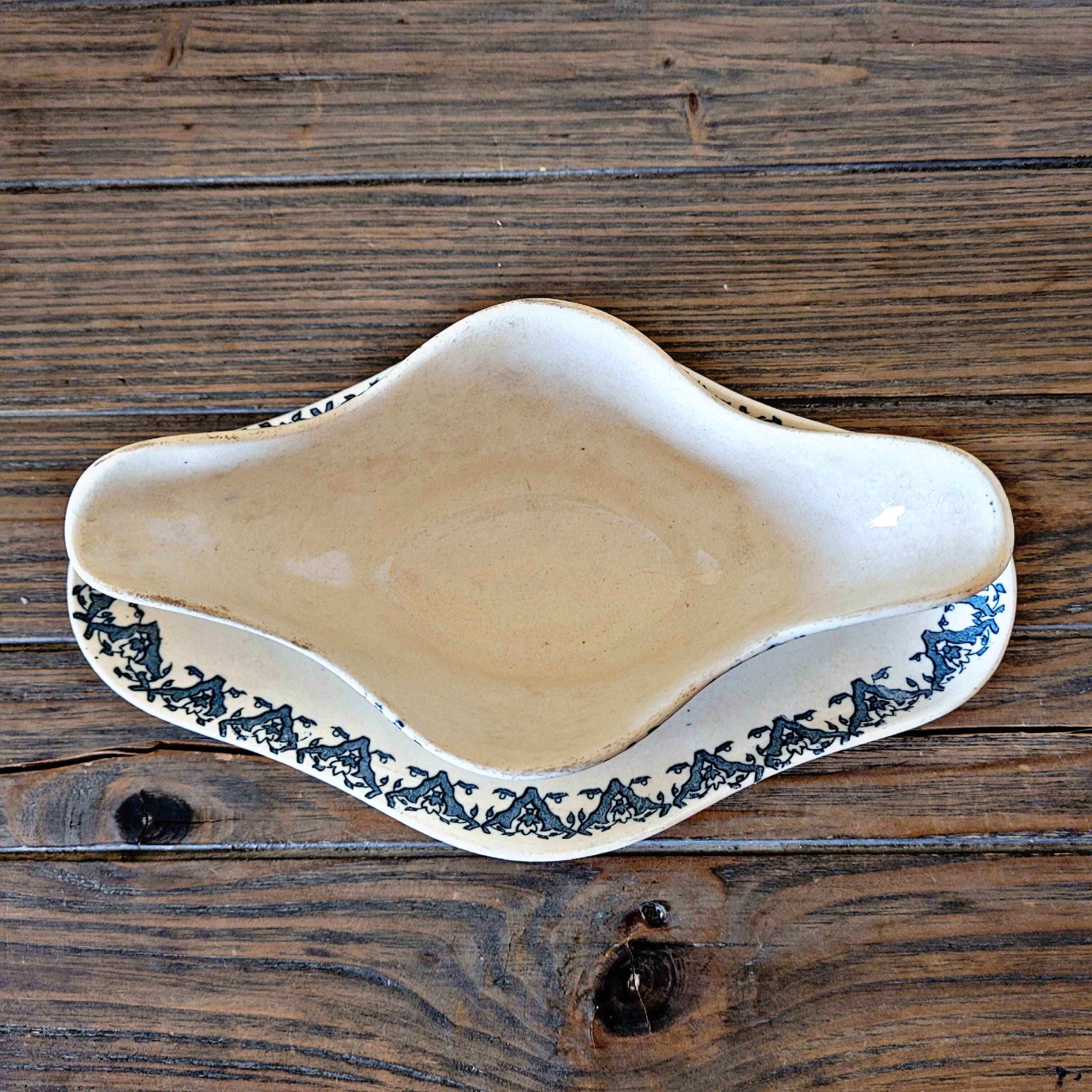 Longwy ironstone Rhodes sauceboat, late 19th century, blue decoration