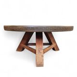 Round brutalis coffee table with brass / copper top / 1960s