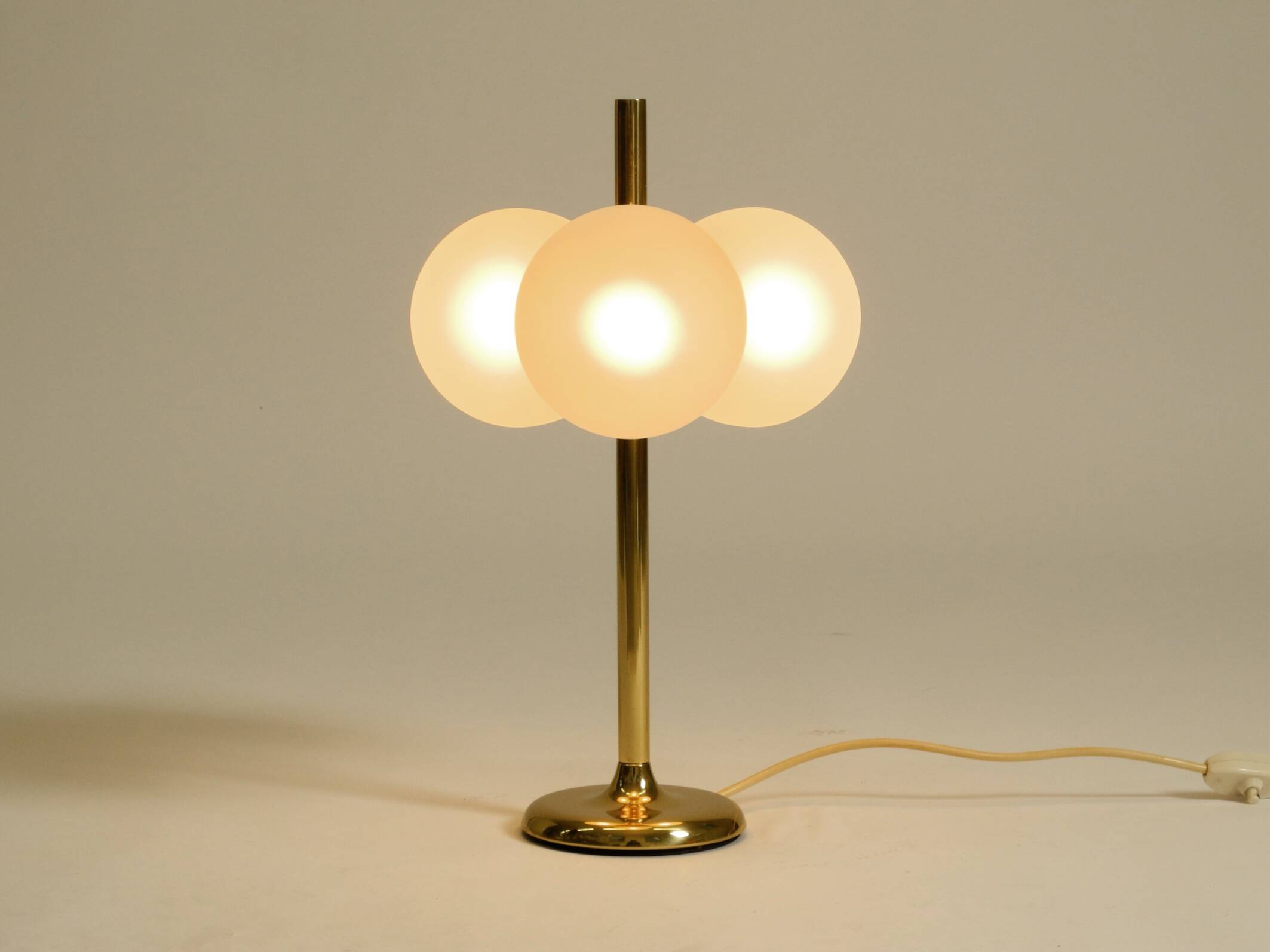 1960s Space Age brass table lamp by Kaiser Leuchten  with 3 glass globes