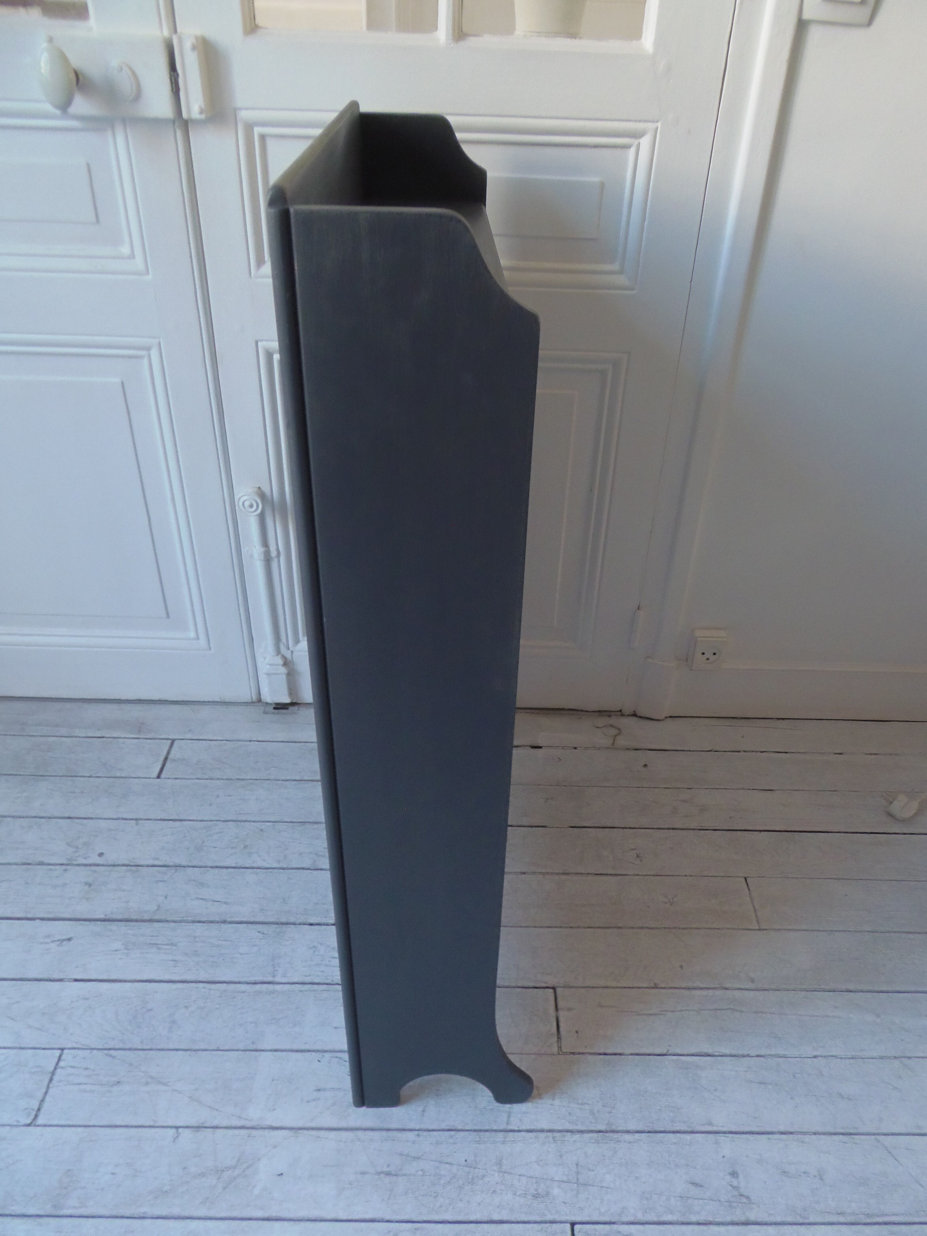 Vintage bookcase grey slate waxed