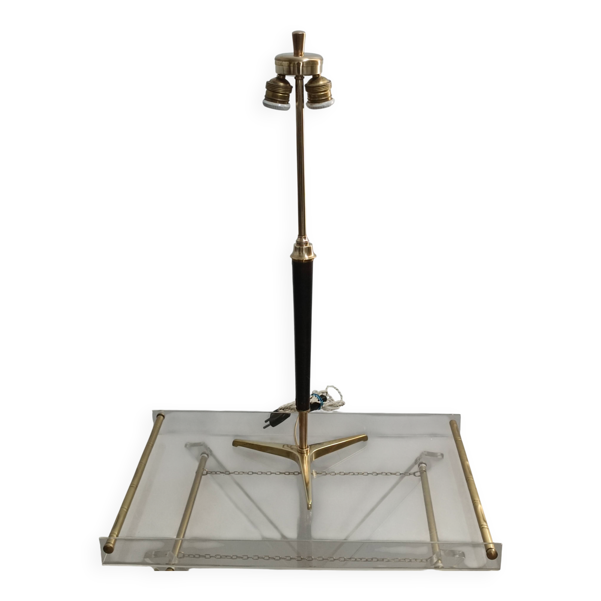 Leather-covered brass table lamp by Jacques Adnet 1950s