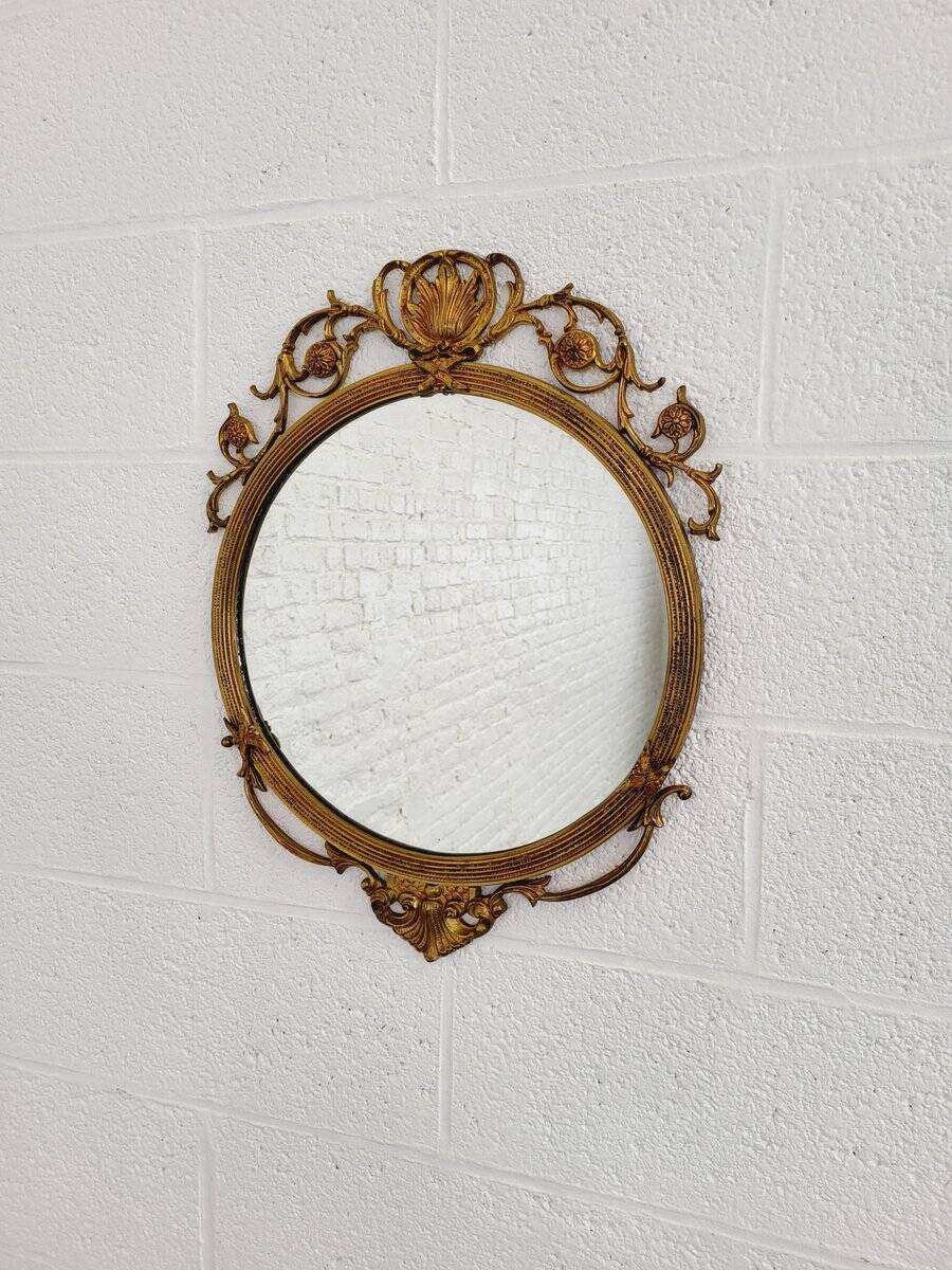 Miroir Médaillon Rond en Laiton, 1950s