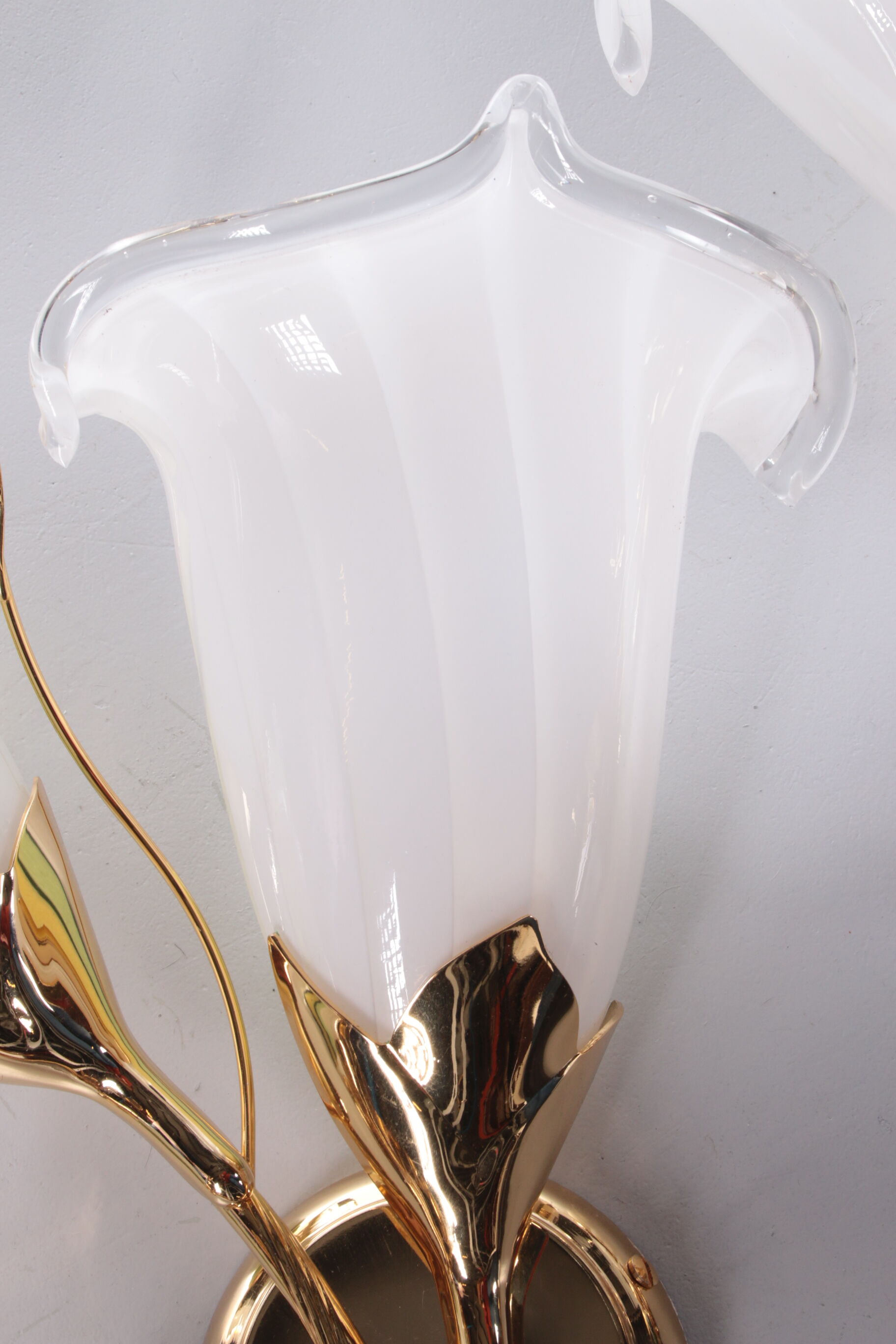 24 kt gold-plated tulip glass wall lamps Italian design 1970