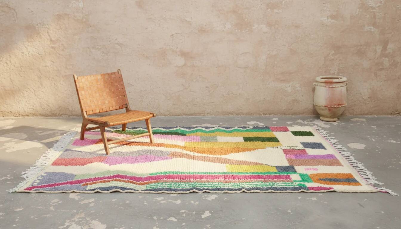 Azilal rug 295×195 cm – Abstract Moroccan rug with multicoloured geometric design, GO-973