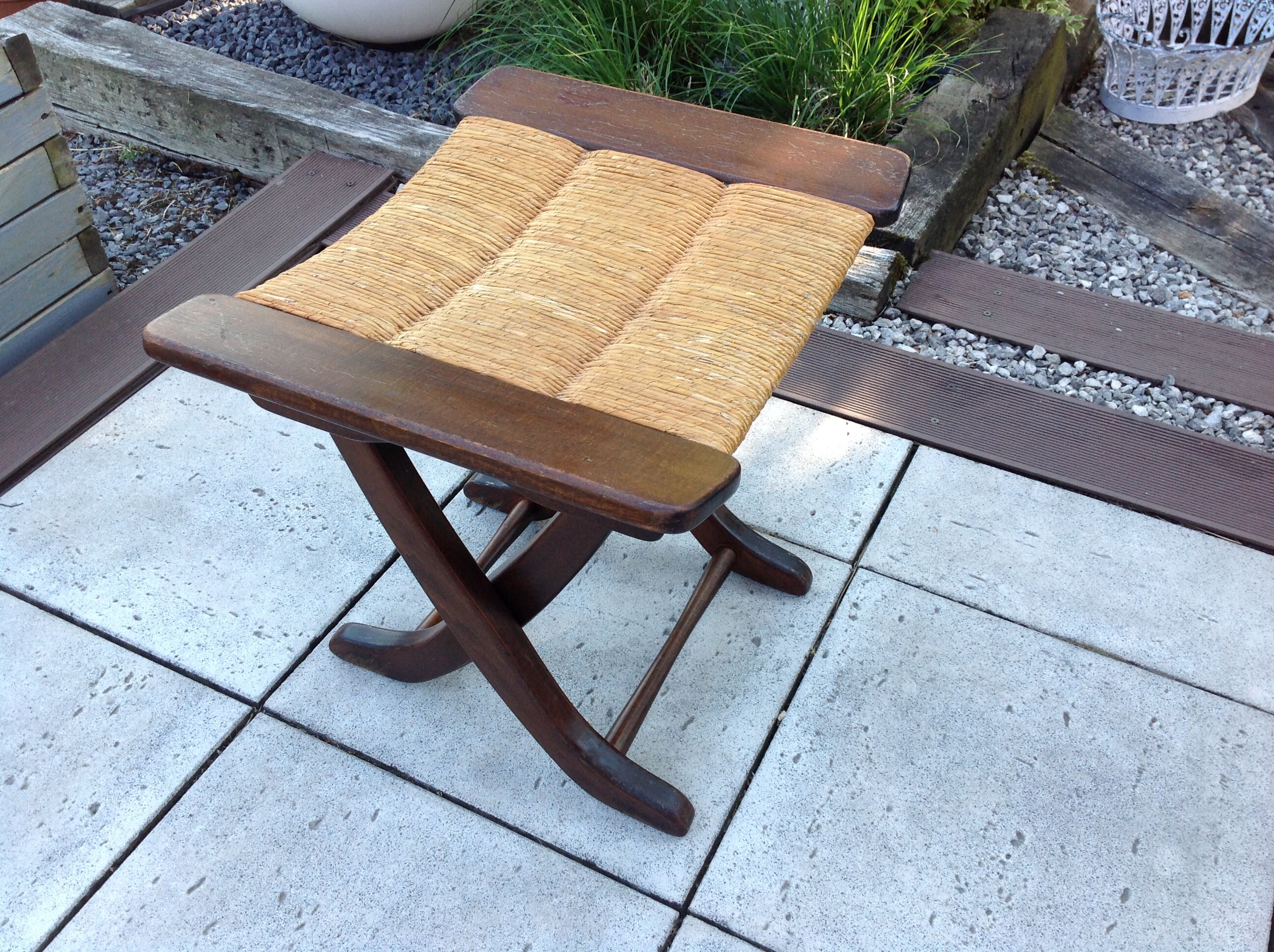 Tabouret  en bois paillé / vintage années 50-60