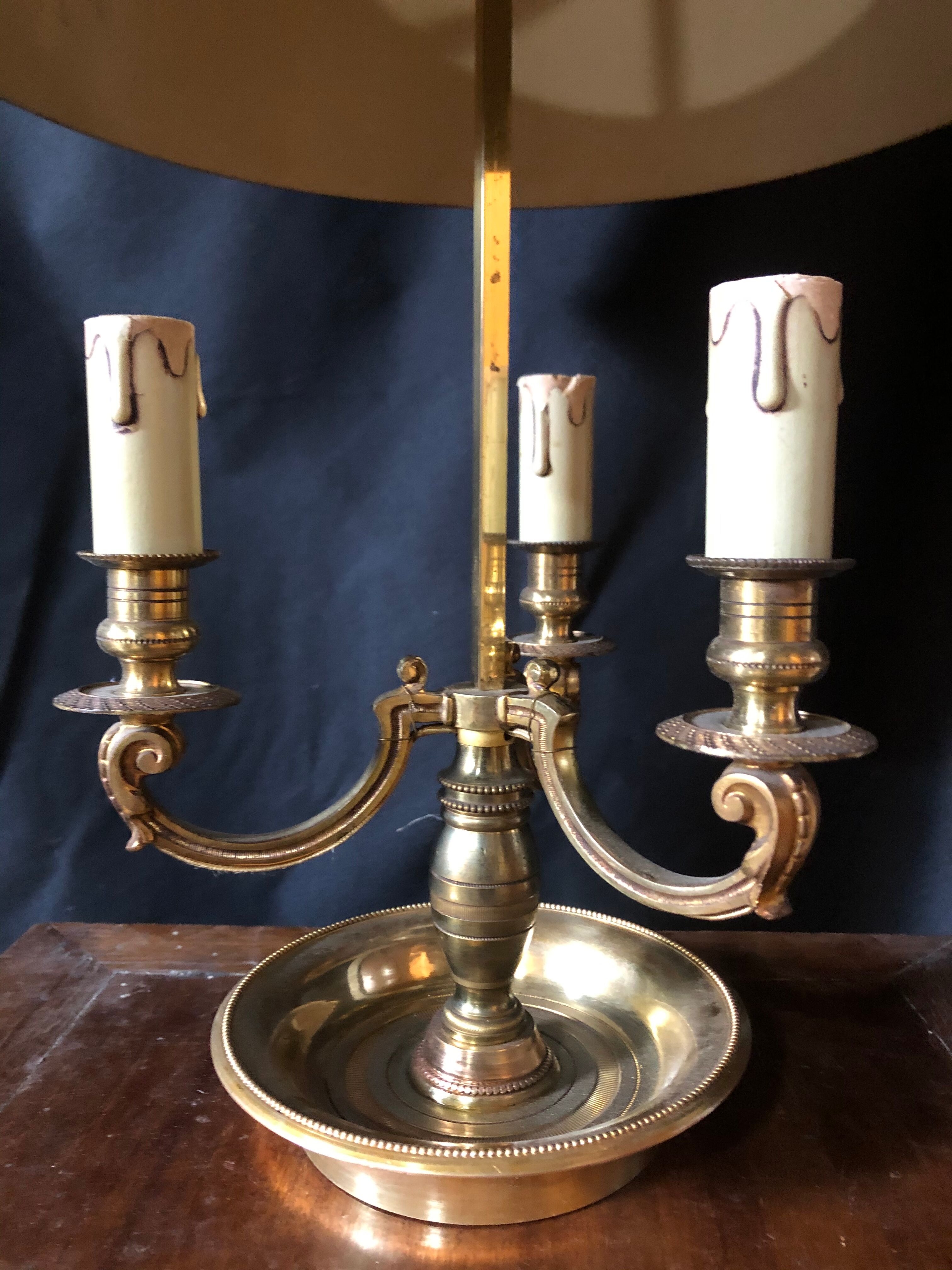 Lamp Bouillotte 19th Bronze Dore 3 Bras De Lumiere