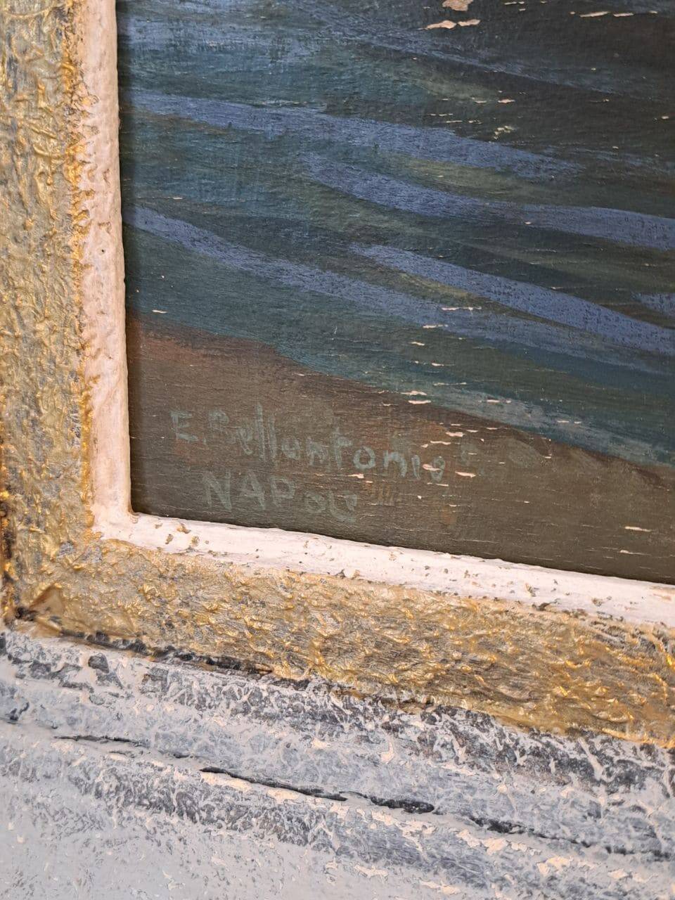 Ancient table oil on panel by Ermando Bellantonio