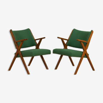 Paire de fauteuils Dal Vera modèle 3011 en laine verte fabriqués par Colegoano Italia, années 1950