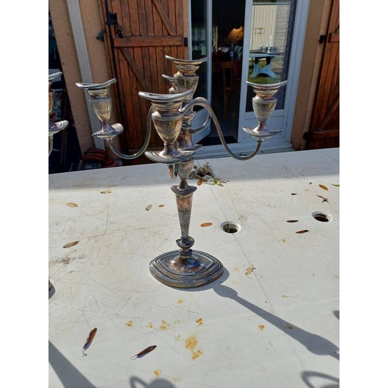 Pair of silver-plated metal candlesticks