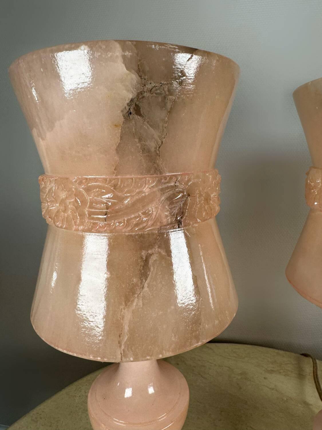 Lampes en albâtre rose années 60 (X2)