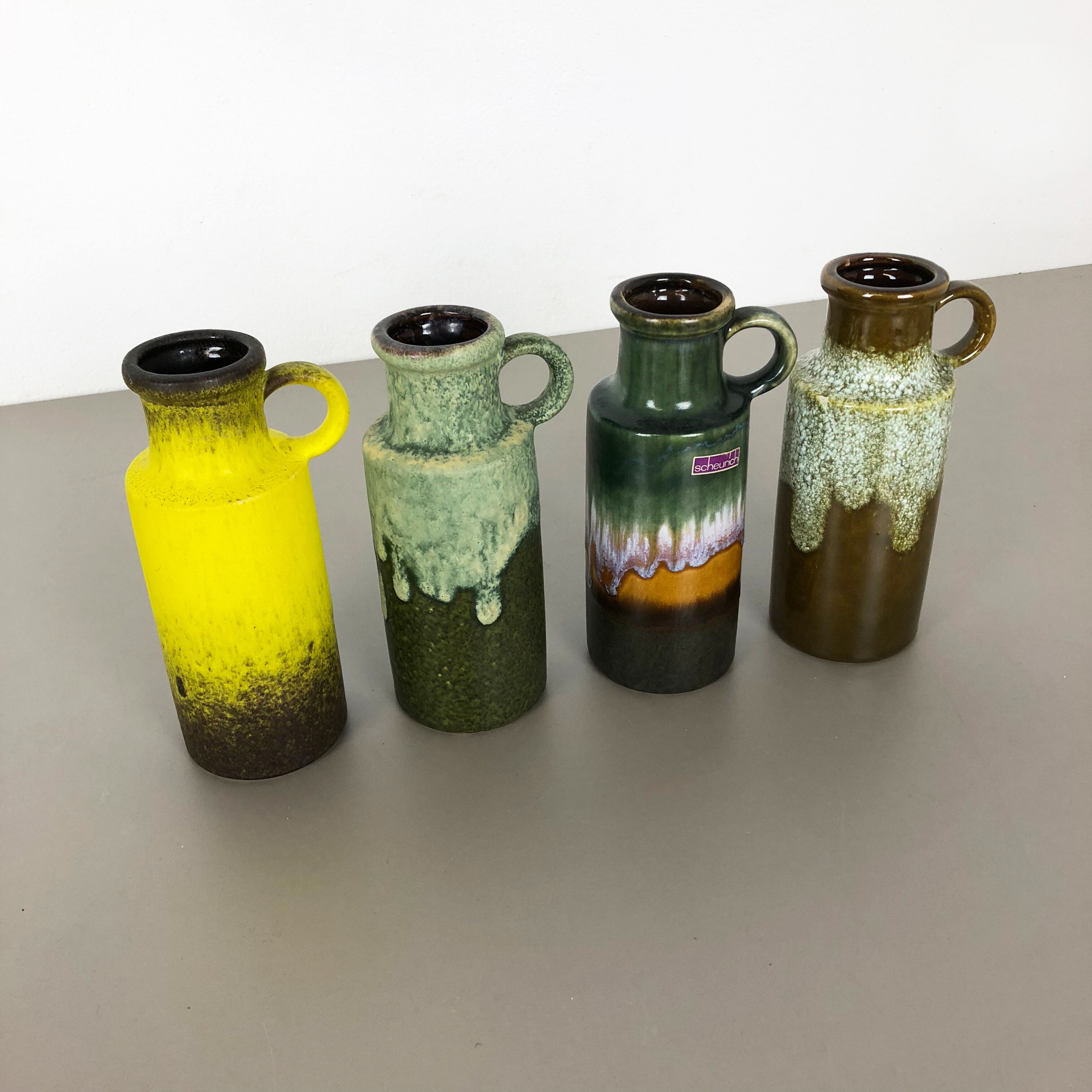 Set of four vintage pottery fat lava vases "401-20" by Scheurich, Germany, 1970s