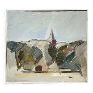 Peinture à l'huile vintage sur toile signée J. Waris 91