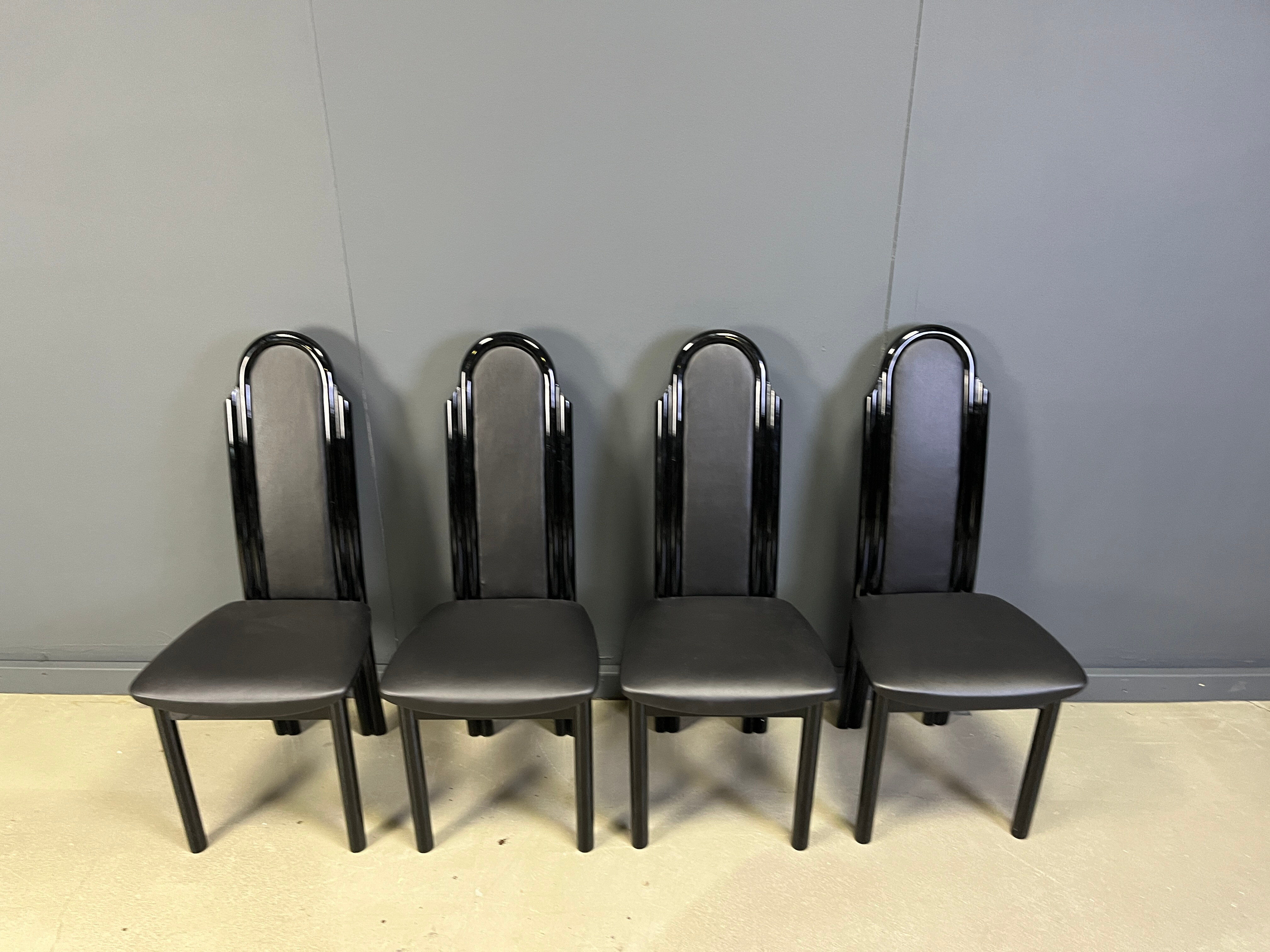 Postmodern lacquered wood Italian dining chairs, 1980s