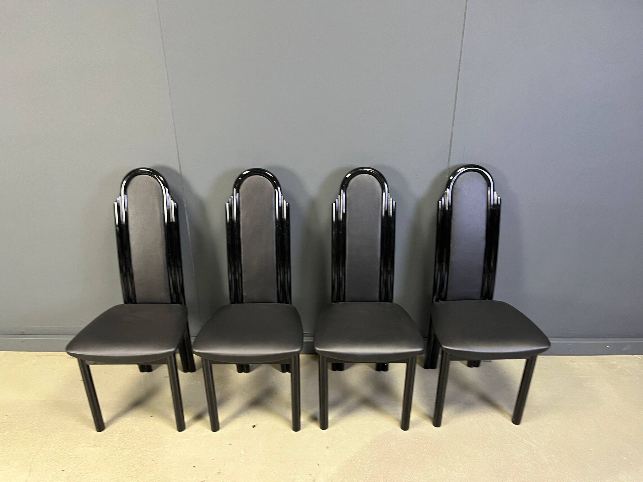 Postmodern lacquered wood Italian dining chairs, 1980s