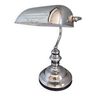 Vintage chrome metal banker lamp