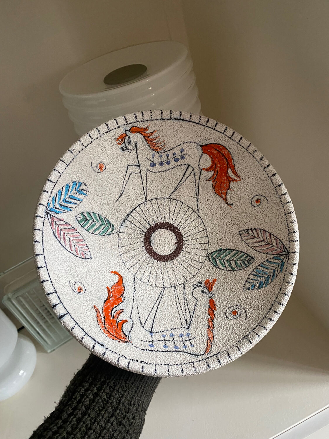 Large ceramic cup Fratelli Fanciullacci 60s decoration horses