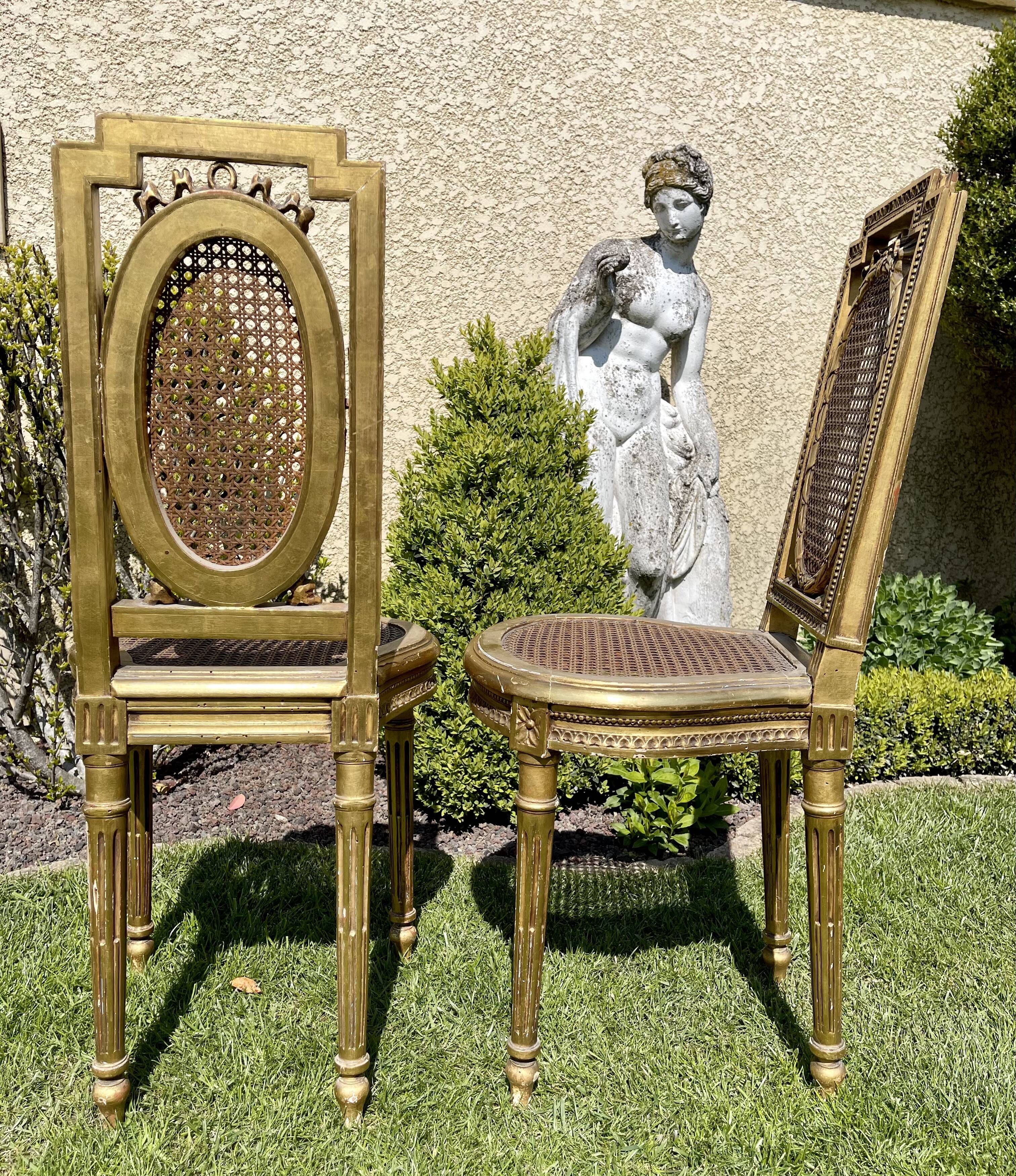 Pair of Golden Wood Chairs - Louis XVI Style Cannage