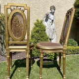 Pair of Golden Wood Chairs - Louis XVI Style Cannage