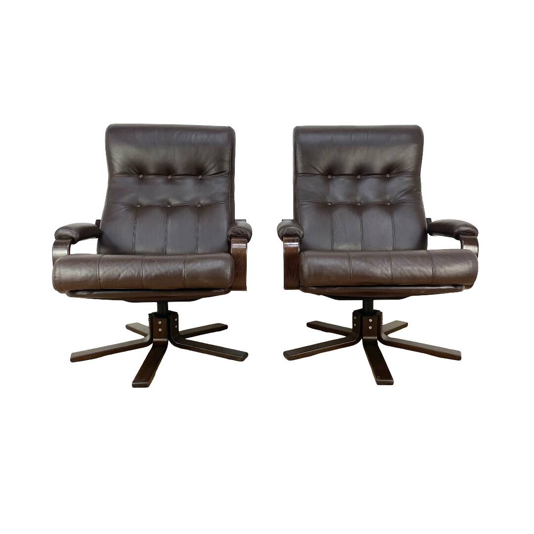 Mid Century Leather Swivel Chairs by Kebe