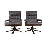 Mid Century Leather Swivel Chairs by Kebe