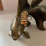 Lampe poisson vintage en laiton et verre