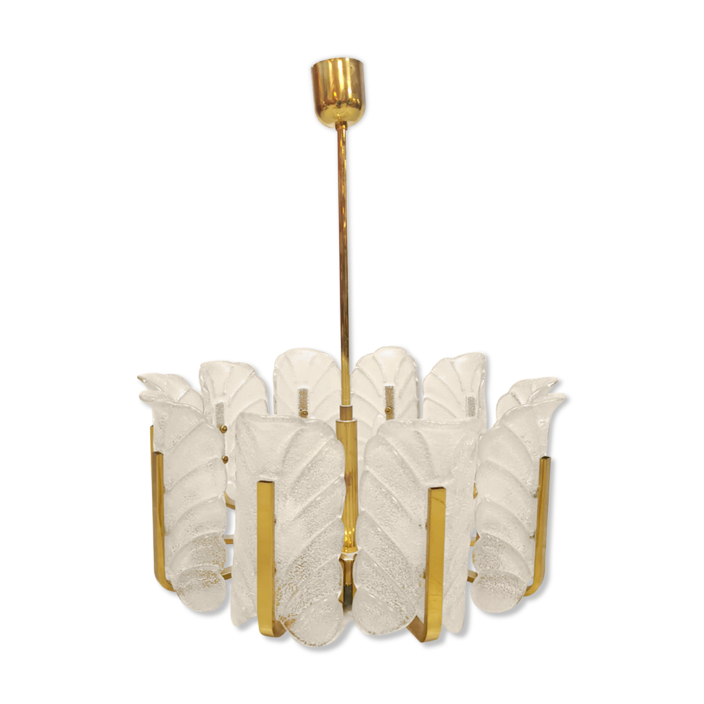 Midcentury design chandelier Murano glass leaves XL by Carl Fagerlund