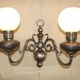 Vintage French silvered Flemish double wall sconce with opaque white glass shade 5007.