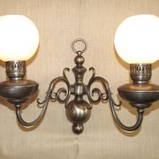 Vintage French silvered Flemish double wall sconce with opaque white glass shade 5007.
