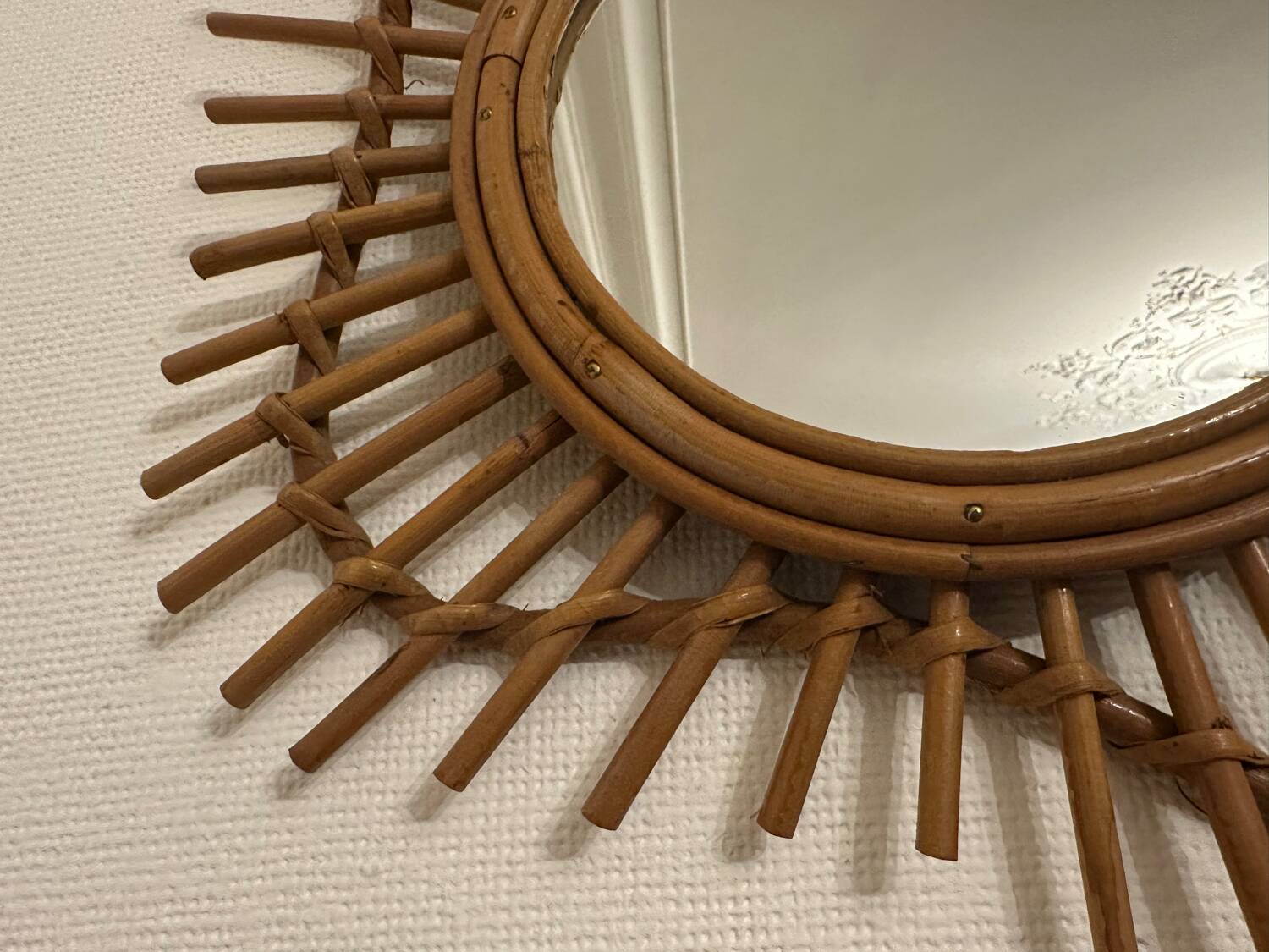 Vintage guitar-shaped rattan mirror