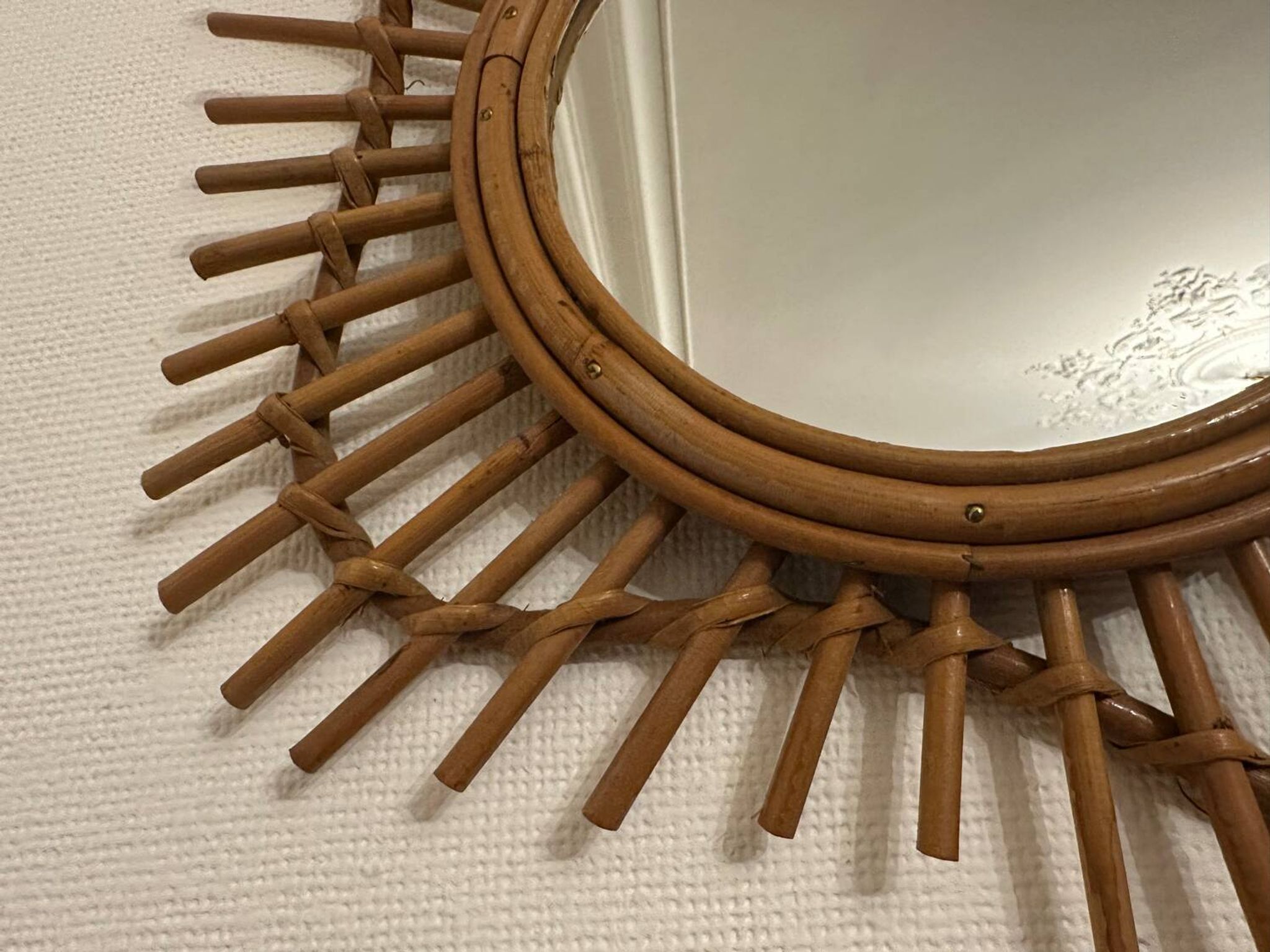 Vintage guitar-shaped rattan mirror