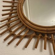 Vintage guitar-shaped rattan mirror