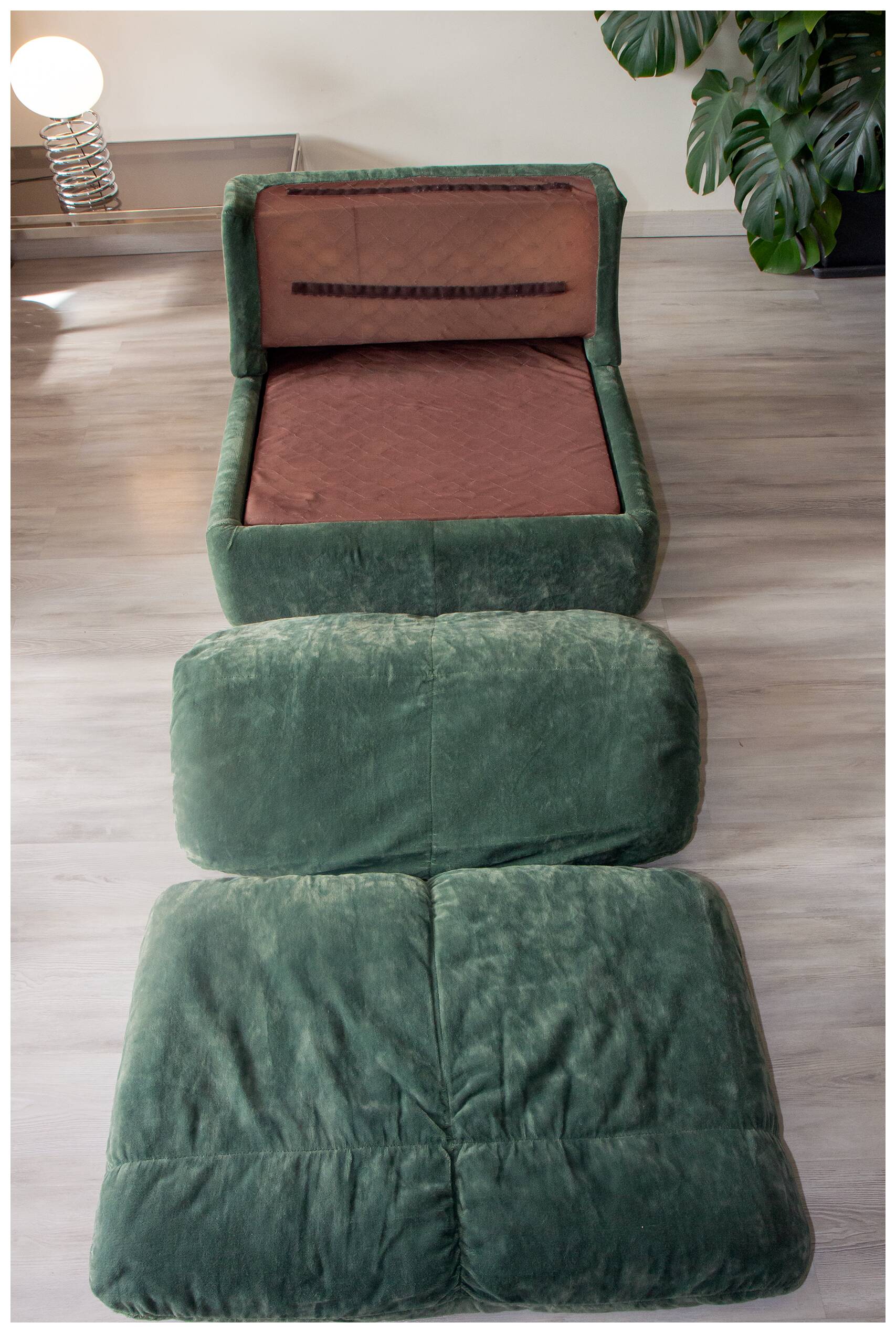 1970s olive green velvet armchair