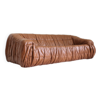 Piumino cognac sofa by Jonathan De Pas for Dell’Oca 1970s Italy