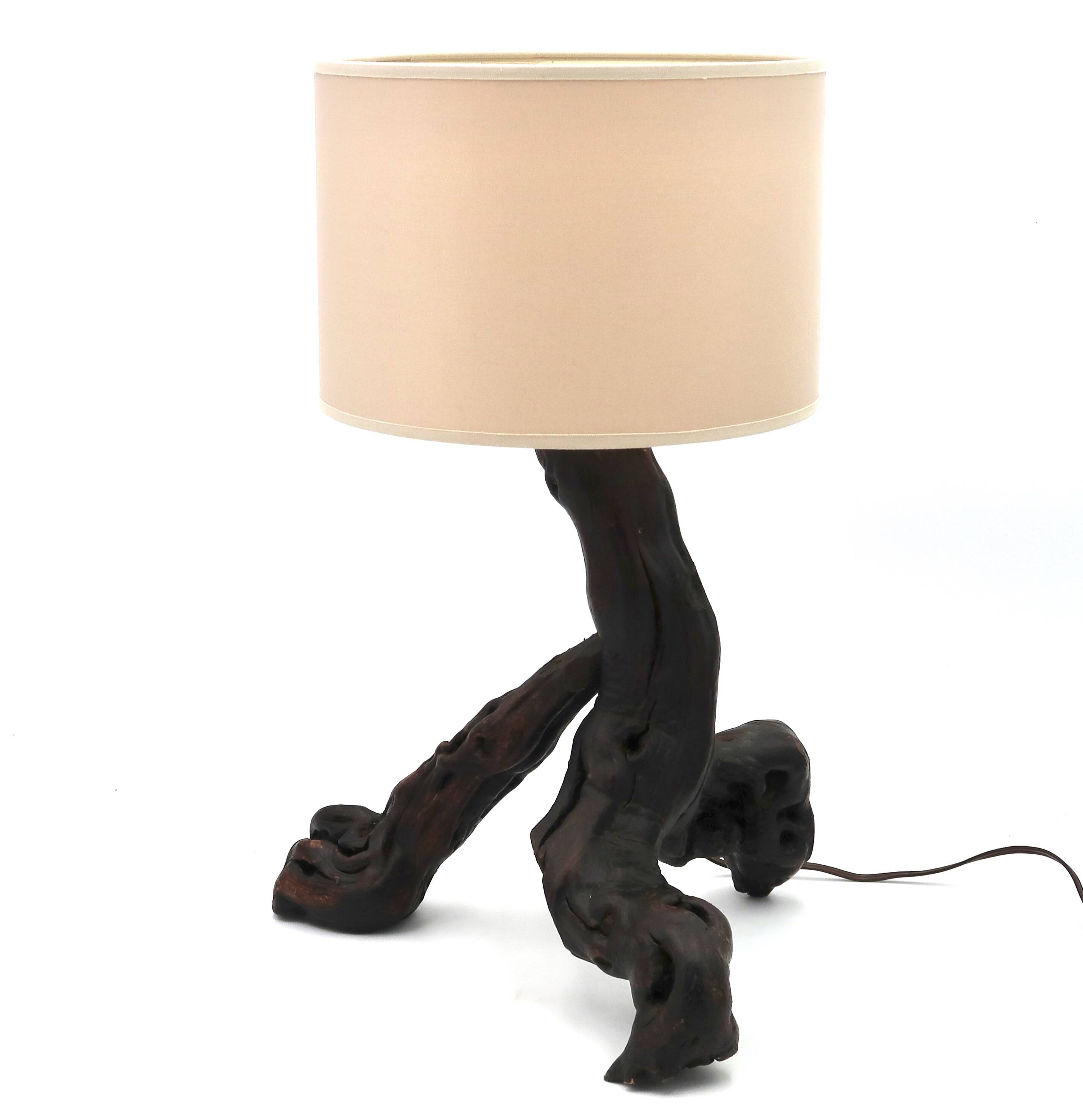 Brutalist tripod wooden lamp, 1970s
