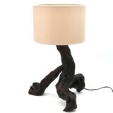 Brutalist tripod wooden lamp, 1970s