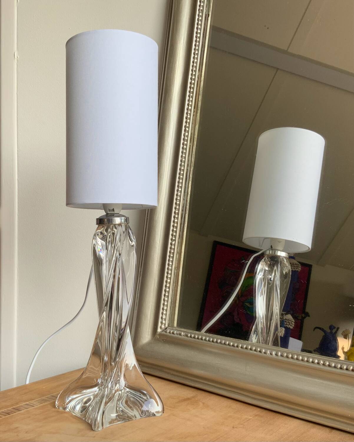 Vintage twisted crystal lamp, 25 cm, newly rewired • Decorative
