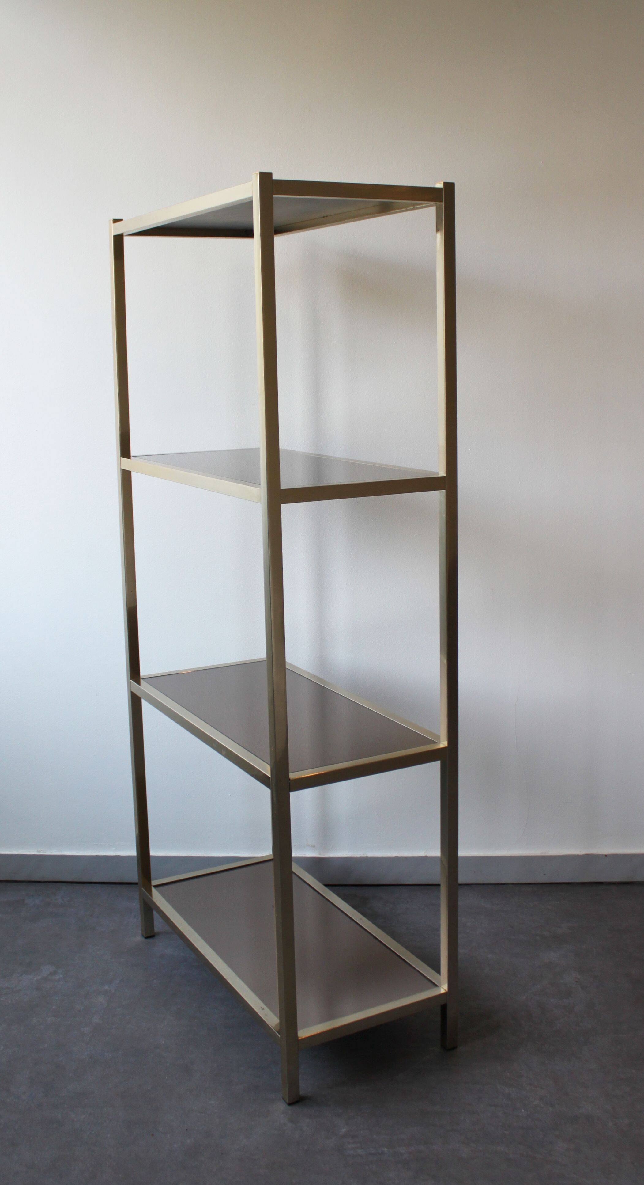 Smoked and mirrored glass shelf, Hollywood Regency style, 70s.