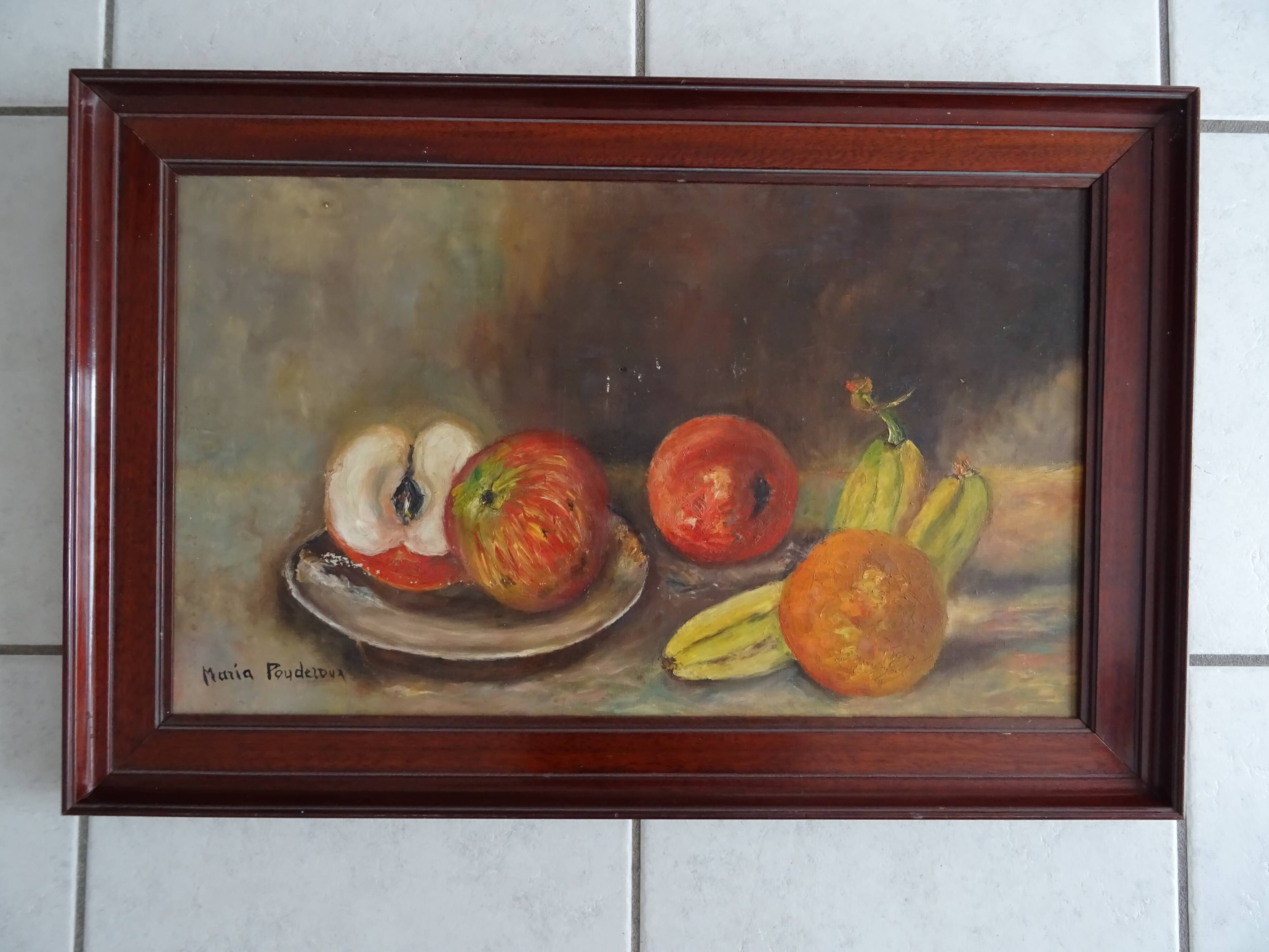Old still life painting of fruits signed oil on canvas
