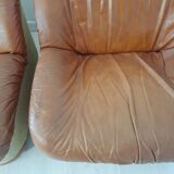 Four vintage armchairs, leather and fabric, 70s