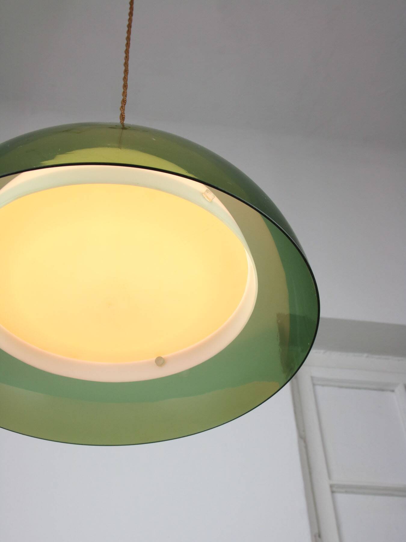 Italian space-age plexiglass green pendant lamp, 70s