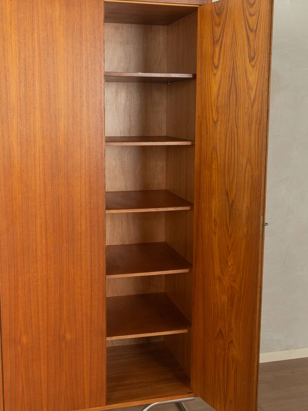 Purist wardrobe from the 1960s, teak veneer, Bauhaus design