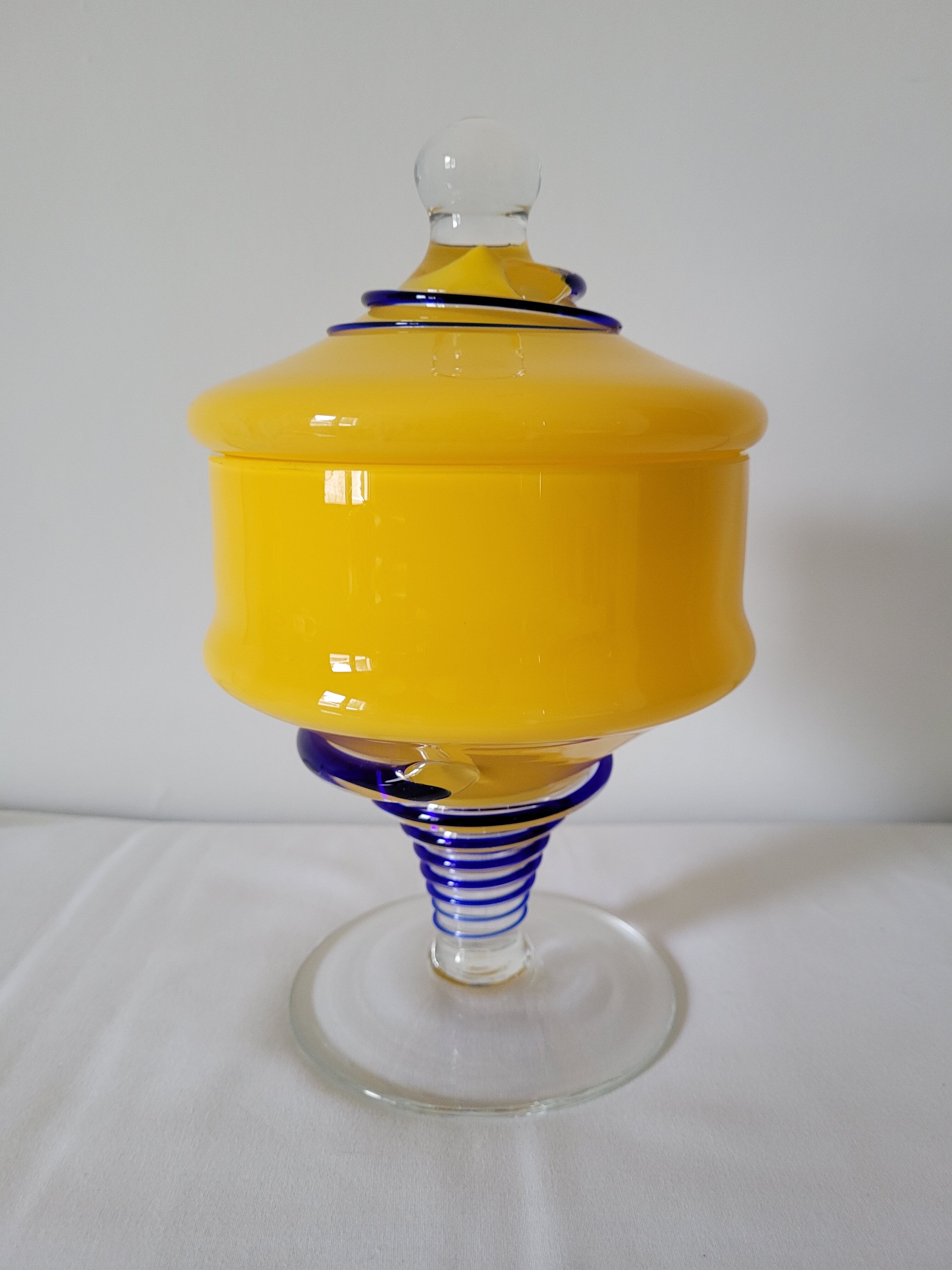 Yellow glass candy pot