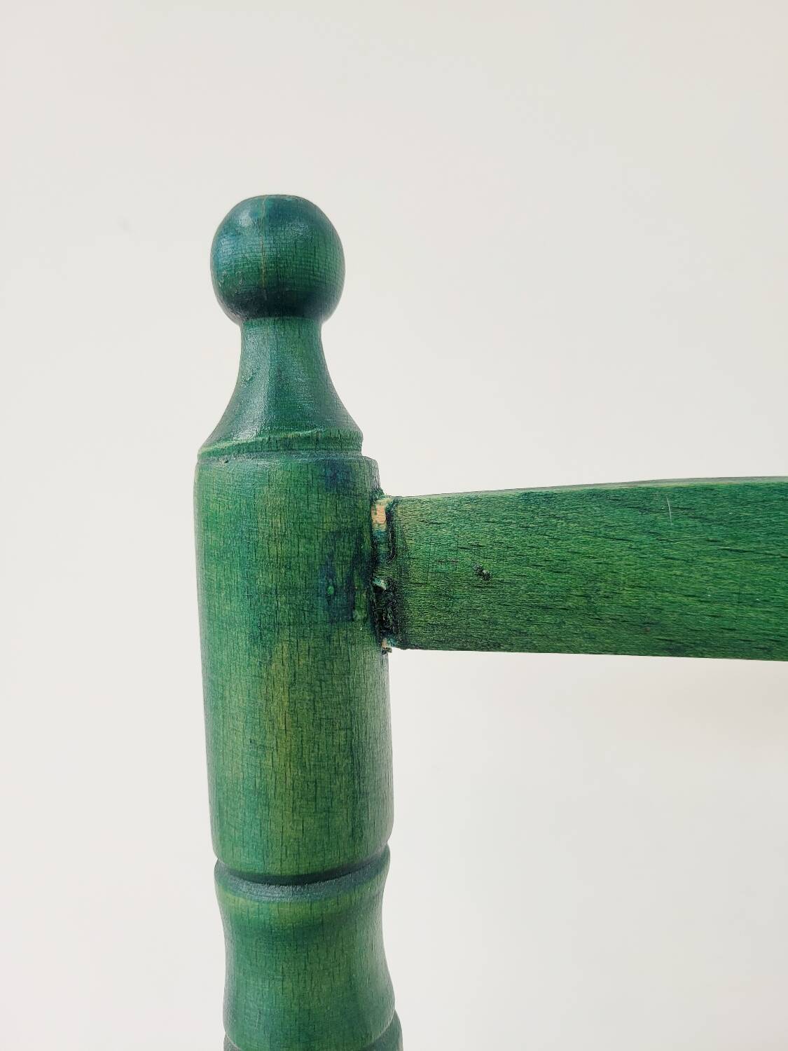Small vintage children's chair in wood and green straw