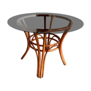 Table à manger verre - rotin