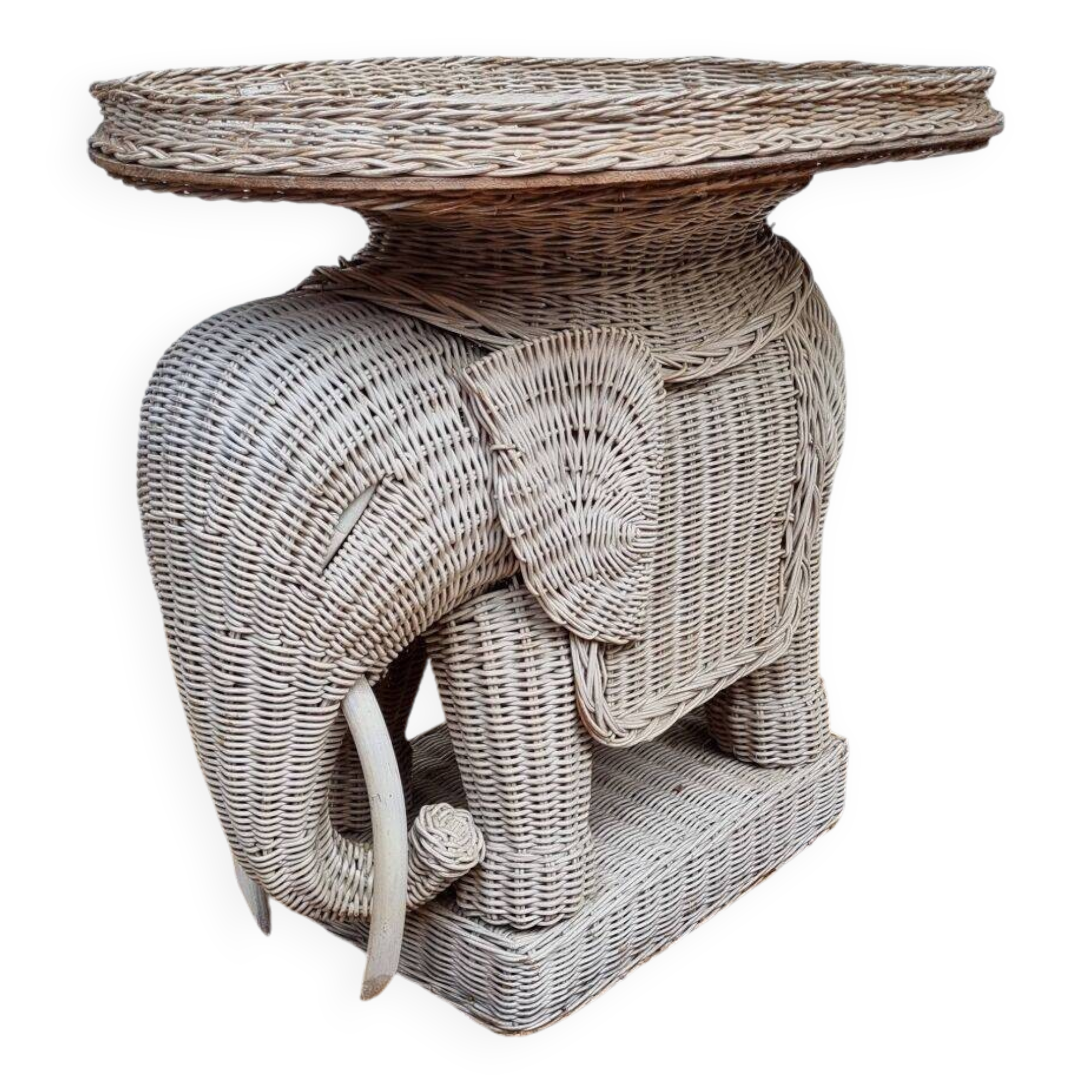 Table d'appoint, éléphant en rotin vintage, années 70