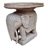 Vintage rattan elephant side table, 70s
