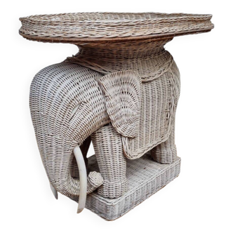 Table d'appoint, éléphant en rotin vintage, années 70