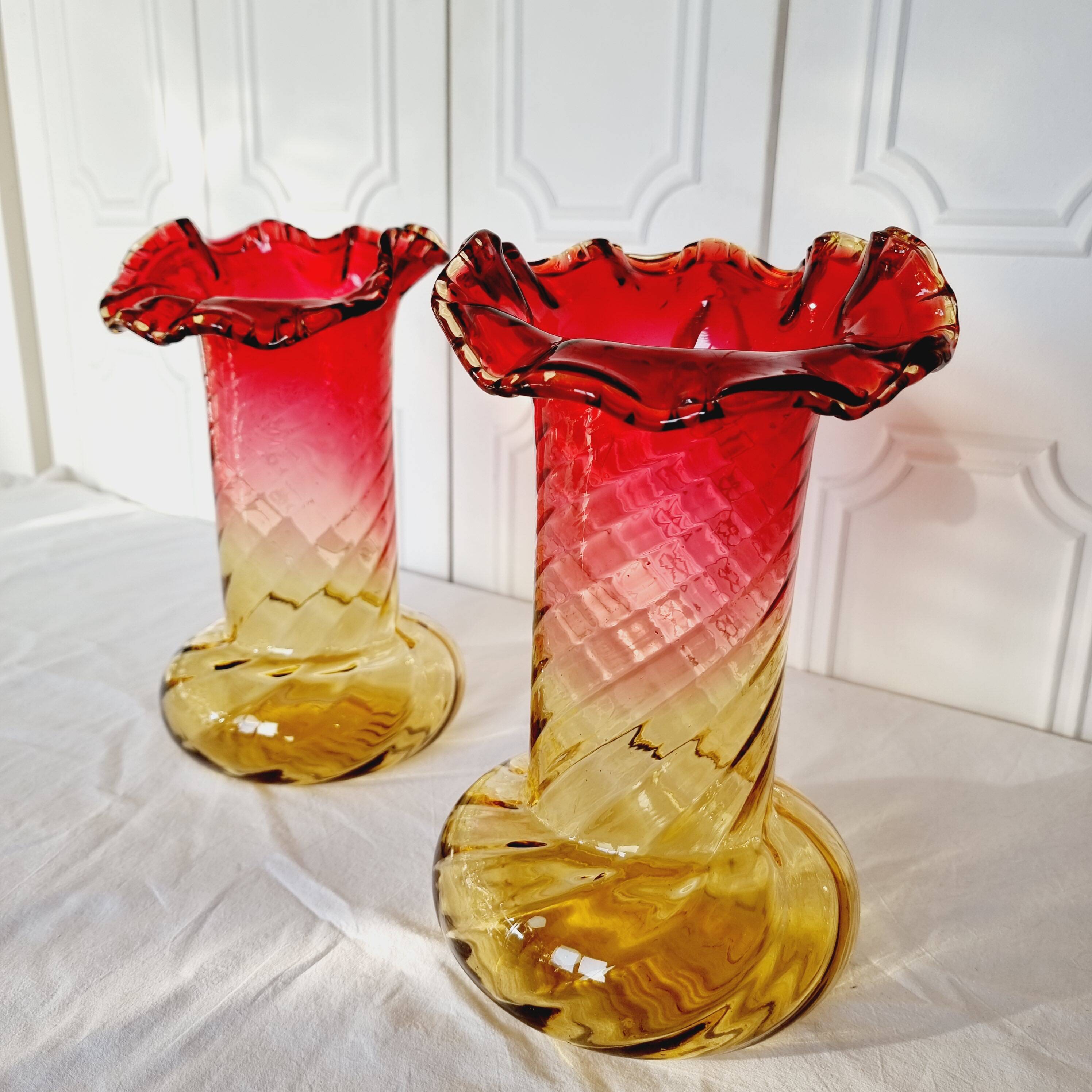 2 Art Nouveau Style Turned Glass Vases from 1900
