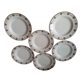 Series of 6 plates hollow modele cadiz, faiencerie de clairefontaine