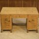 English desk in birch veneer with bee pattern marquetry from the 1950s.